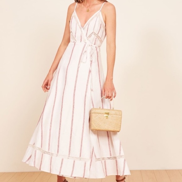 Reformation Dresses & Skirts - Reformation White and Red Striped Maxi Wrap Dress